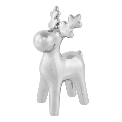 Sleek Ceramic Standing Moose Christmas Figurine - 7" - Silver Finish
