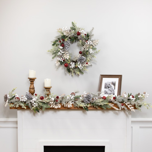 Frosted Pinecones and Berries Artificial Christmas Garland - 6' x 8" - Unlit