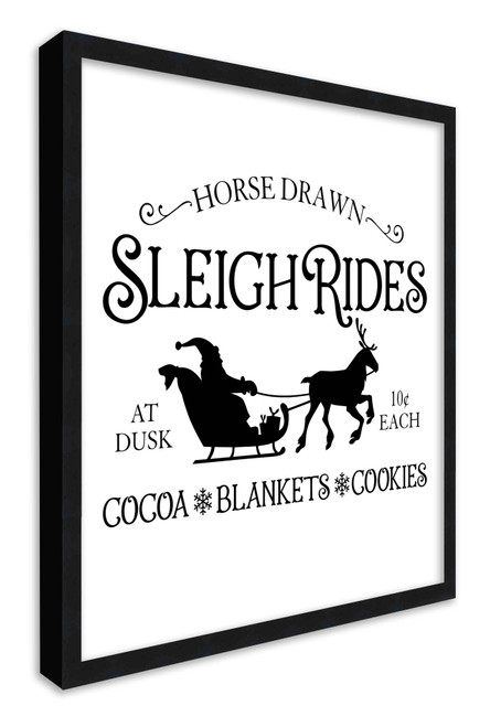 Horse Drawn Sleigh Rides 15.5" x 15.5" Framed Christmas Wall Decor Art Print Sign Poster in a Black Wooden Frame with UV Acrylic and Hangers