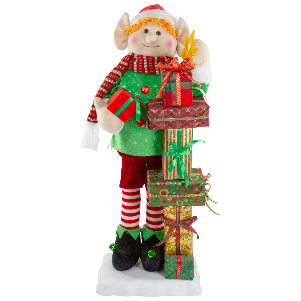 Lighted Animated Musical Santa's Elf with Star and Presents Christmas Figure - 30"