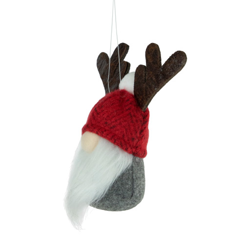 5.25" Red and Gray Gnome with Antlers Christmas Ornament