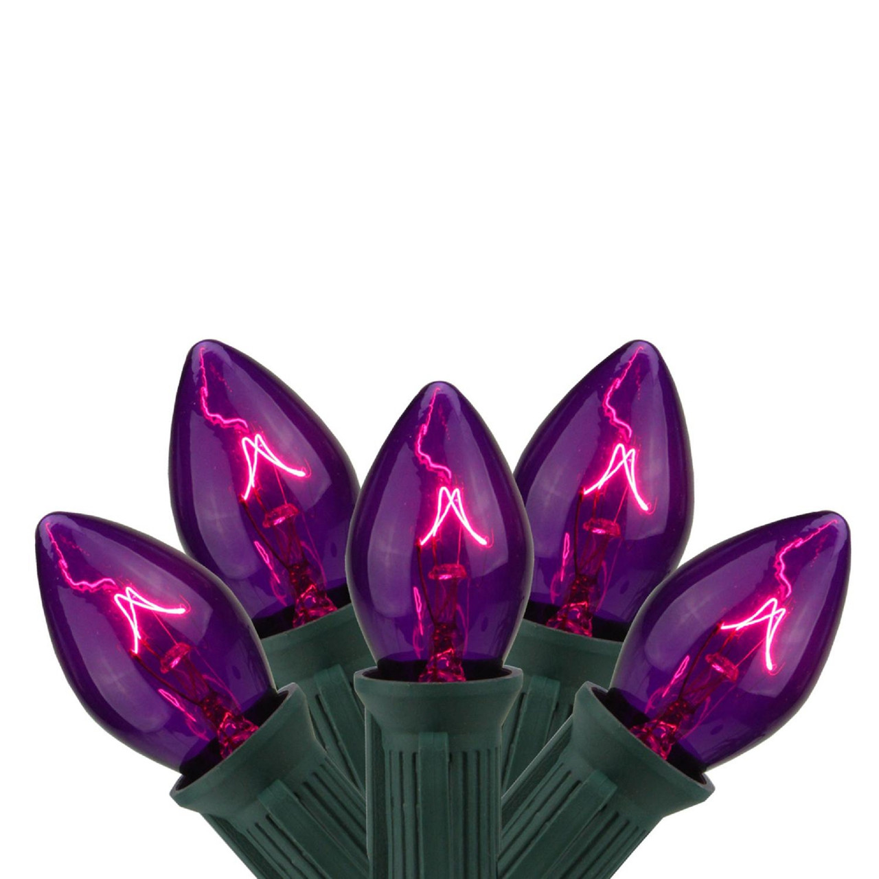 25-Count Purple C7 Transparent Christmas Light Set, 24ft Green Wire