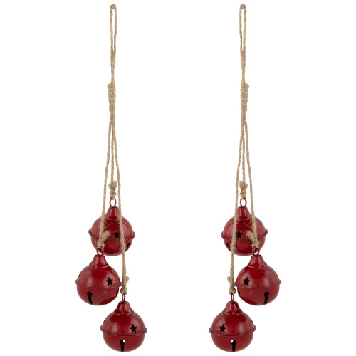 Cascading Christmas Jingle Bell Ornaments- 13.5" - Red - Set of 2