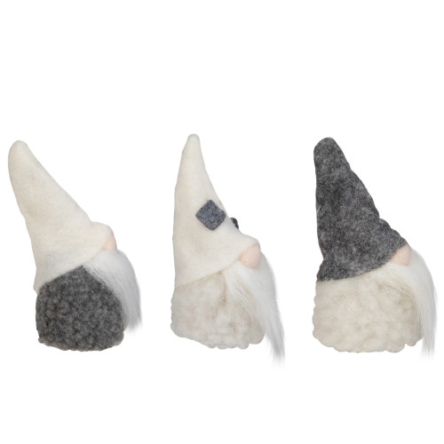 Christmas Gnomes Heads - 3.75" - Gray and Cream - Set of 3