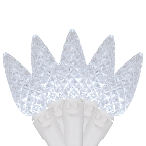 70-Count Pure White LED Faceted C6 Christmas Lights, 23 ft White Wire