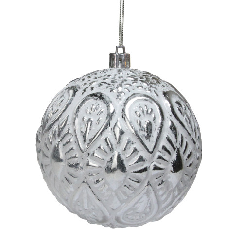 3.5" White and Silver Floral Distressed Christmas Ball Ornament