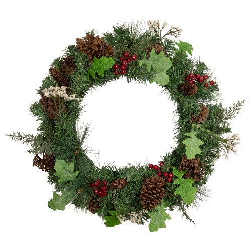 Decorated Natural Pine and Berry Artificial Christmas Wreath, 24-Inch, Unlit