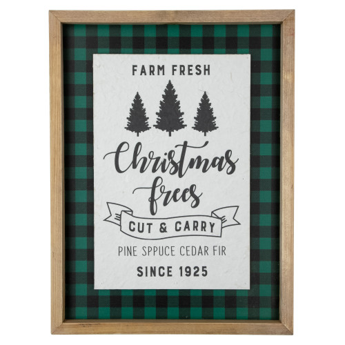 16" Buffalo Plaid Wooden Framed "Farm Fresh Christmas Trees" Wall Decor