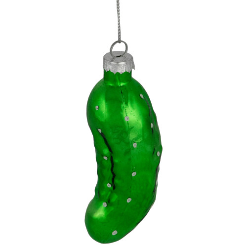 4" Shiny Green Pickle Hanging Glass Christmas Ornament