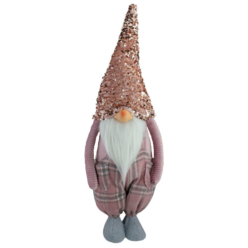 Plaid Christmas Gnome with Sequin Hat - 24" - Pink and Gray