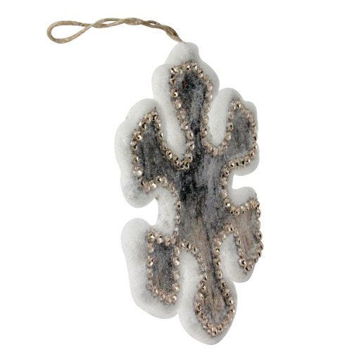 6.25" Brown and White Glittered Shatterproof Christmas Snowflake Ornament