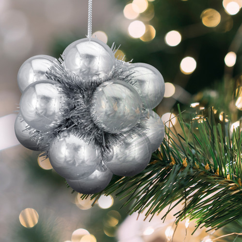 4.25" Shiny Silver Balls and Tinsel Christmas Ornament