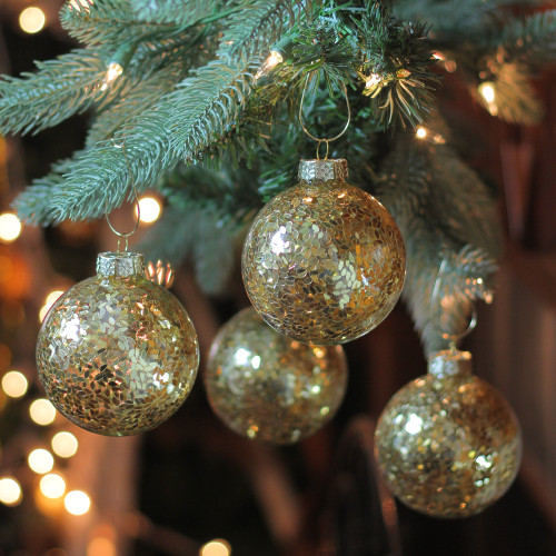 4ct Clear and Gold Shiny Seeds Glass Christmas Ball Ornaments 4" (101.5mm)