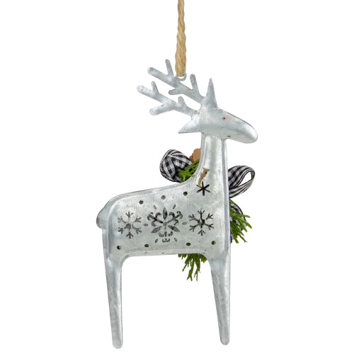 6.25" Reindeer with Black Gingham Bow Christmas Ornament