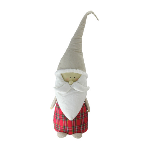 Plaid Blushing Santa Gnome Figure - 19" - Red and White