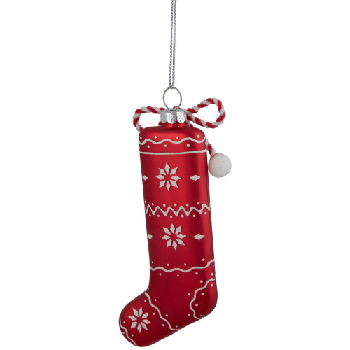 5" Red and White Christmas Stocking Glass Ornament