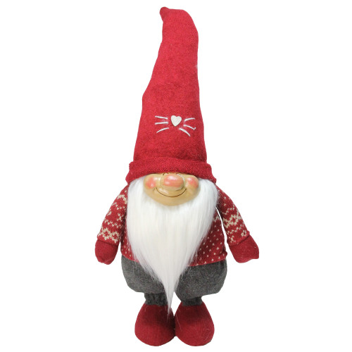 Gnome Wearing Heart Hat Christmas Figure - 14" - Red