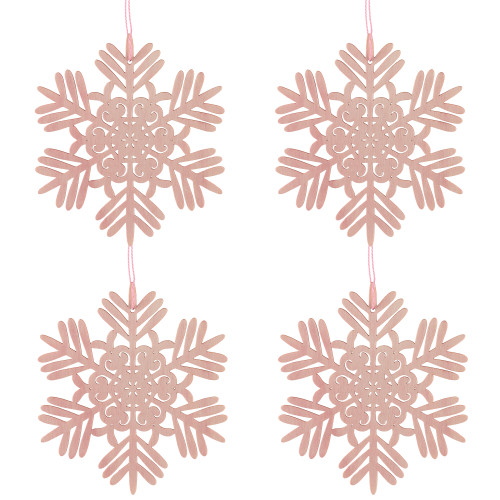 Snowflake Cut-Out Wood Christmas Ornaments - 4.75" - Pink - Set of 4