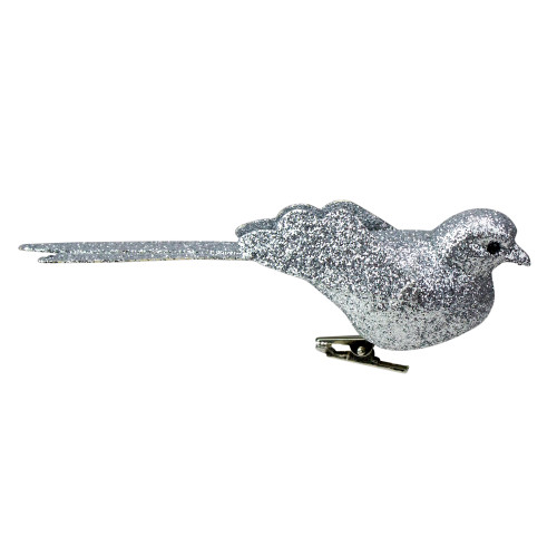 Glittered Bird Clip-On Christmas Ornament - 6" - Silver-tone