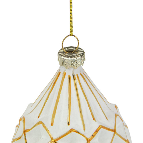 5" Glittered White and Gold Geometric Finial Glass Christmas Ornament