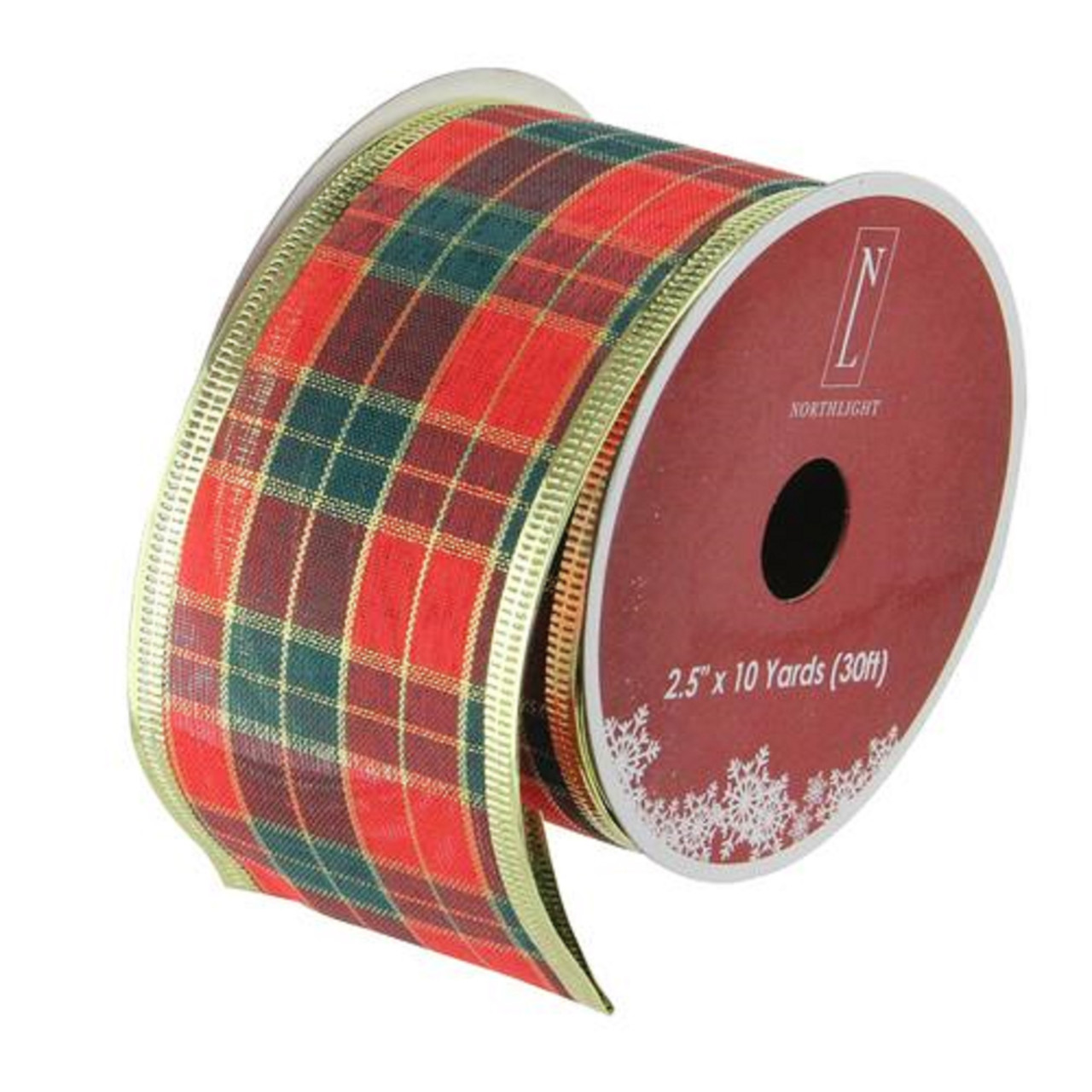 Green and Red Plaid Wired Christmas Craft Ribbon 2.5" x 10 Yards