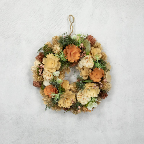 Mixed Floral Artificial Spring Wreath - 9.75" - Beige and Peach