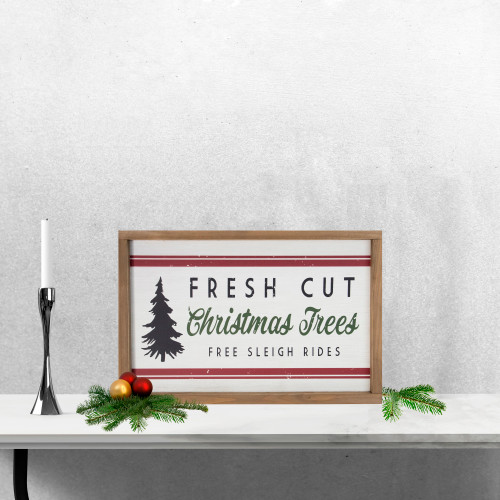 18" Wooden Framed "Fresh Cut Christmas Trees" Wall Sign