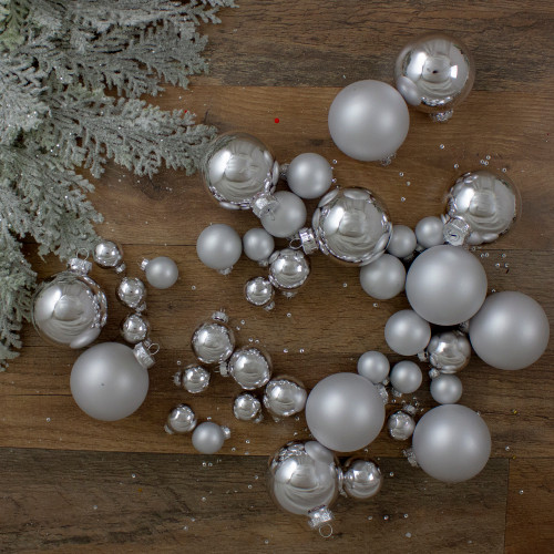 40ct Shiny and Matte Silver Glass Ball Christmas Ornaments 2.5"