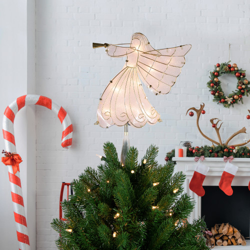 10" Gold Angel Tree Topper, Warm White Lights
