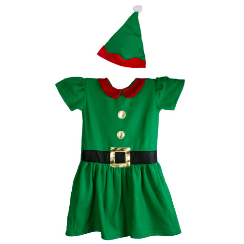 28" Green and Red Girl's Elf Christmas Costume - 6-8 Years