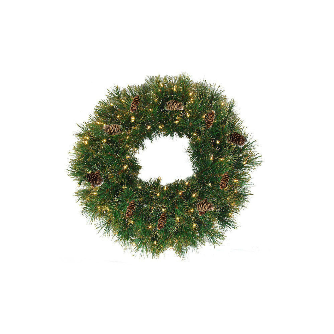 Pre-Lit Yorkville Pine Artificial Christmas Wreath - 24" - Clear Lights