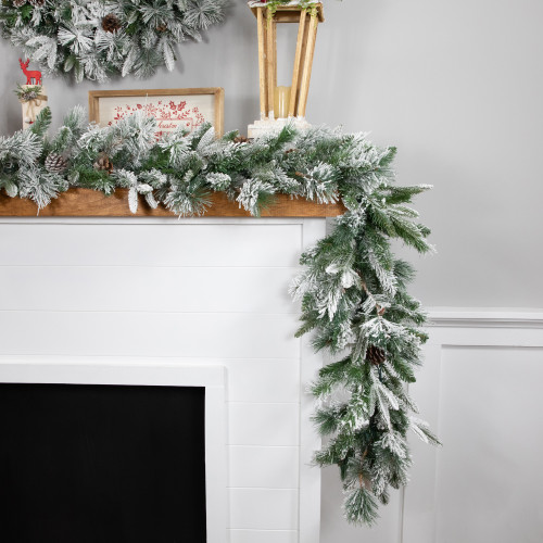 Real Touch?? Flocked Rosemary Emerald Angel Pine Artificial Christmas Garland - 9' x 14" - Unlit