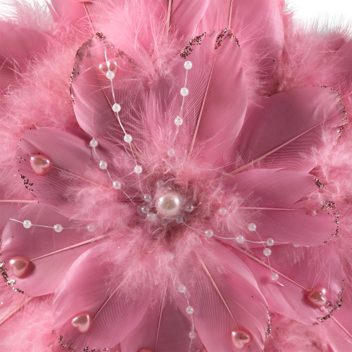 Feather Star Glittered Christmas Ornament with Hearts -12" - Pink