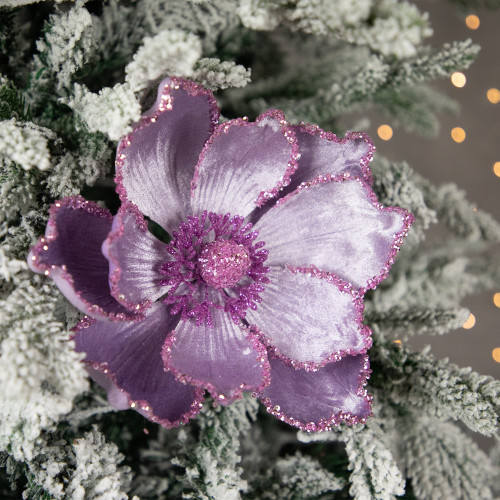 24" Glittered Lavender Magnolia Christmas Stem Spray