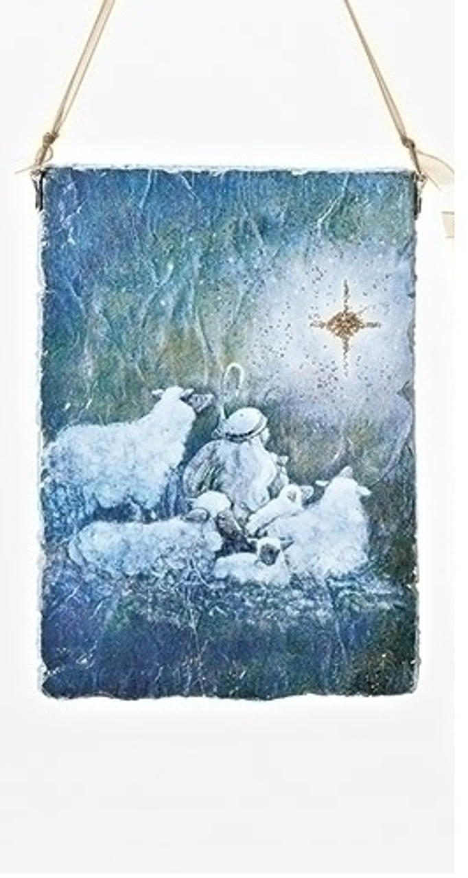 5" Shephard Boy Watching the Star of Bethlehem Hanging Plaque Christmas Ornament