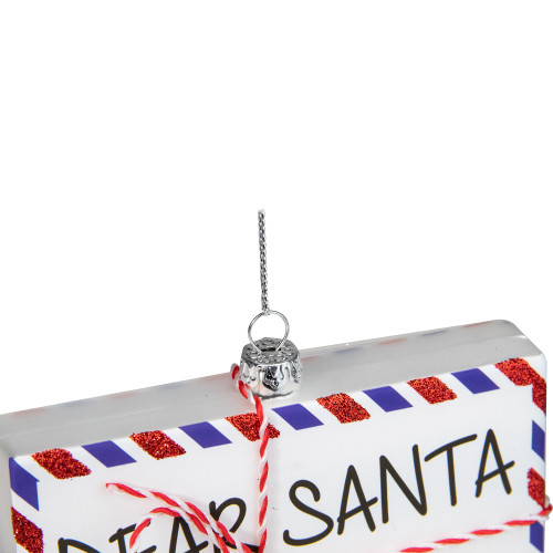 3.5" White Envelope  "USPS Dear Santa" With Stripes Glass Christmas Ornament