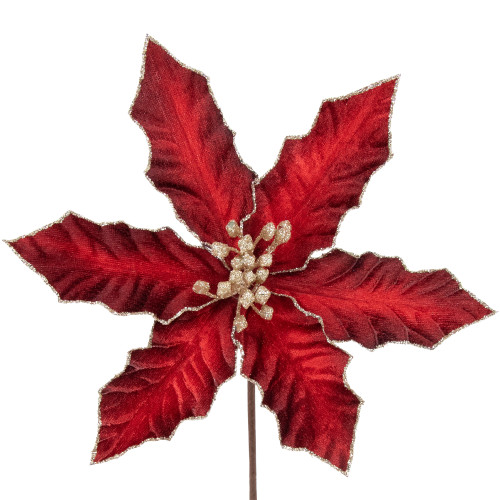 8" Glittered Burgundy Velvet Poinsettia Floral Christmas Pick Spray