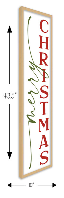 Merry Christmas Tall 10" x 43.5" Framed Christmas Wall Decor Art Print Sign Poster in a Natural Wooden Frame with UV Acrylic and Hangers