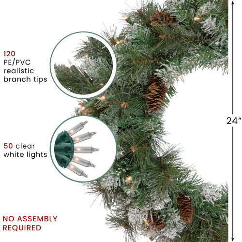 Real Touch?? Pre-Lit Snow Valley Pine Artificial Christmas Wreath - 24" - Clear Lights