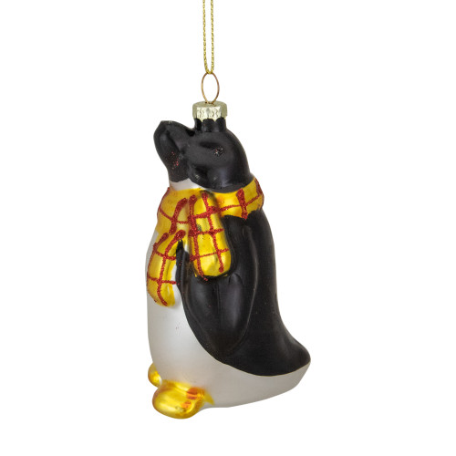 3.75" Black, White, and Yellow Glass Penguin Christmas Ornament