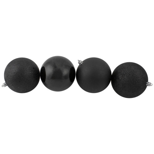 12ct Black Shatterproof 4-Finish Christmas Ball Ornaments 4" (100mm)