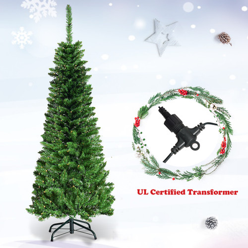 Costway 4.5ft Pre-Lit Hinged Pencil Christmas Tree 150 White Lights