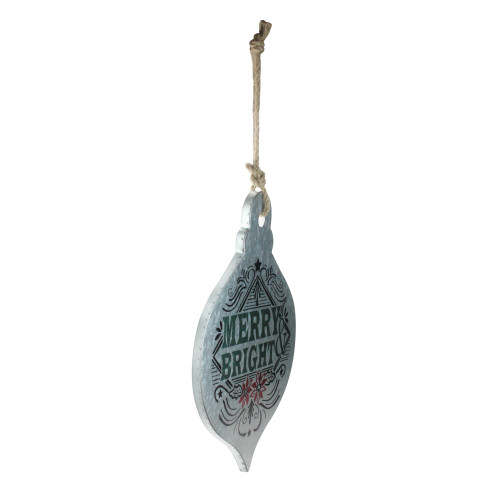 20" Silver and Green 'Merry Bright' Onion Christmas Wall Hanging Ornament