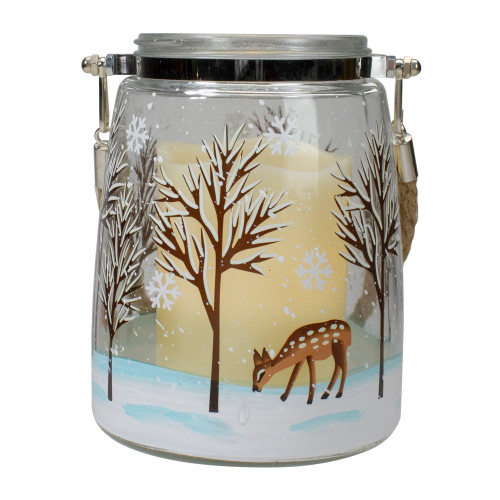 6.25" Trees and Fawns Flameless Glass Candle Lantern