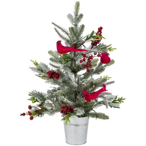 Pre-Lit LED Frosted Mixed Pine with Cardinals Potted Christmas Tree - 2' - Warm White Lights