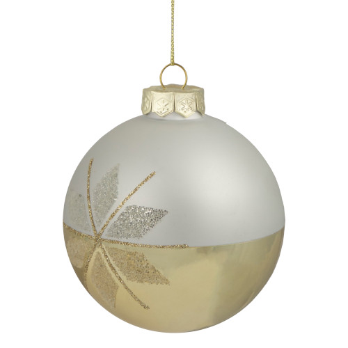 4" Gold and Silver Snowflake Glass Ball Christmas Ornament