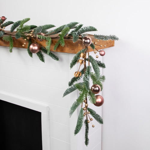 6' Rose Gold Ball Ornaments Artificial Christmas Garland, Unlit