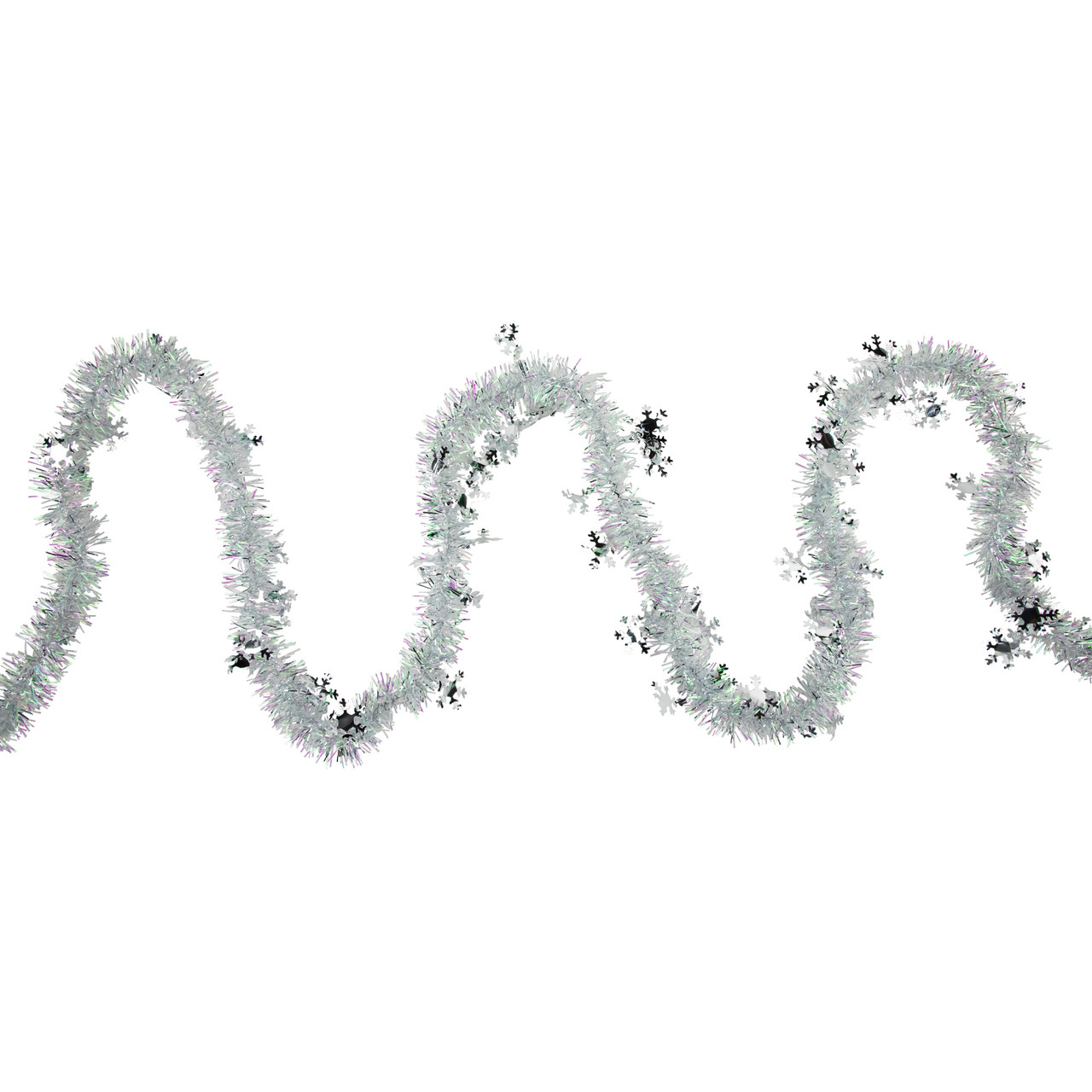 12' x 3" White Iridescent and Silver Snowflakes Christmas Tinsel Garland - Unlit