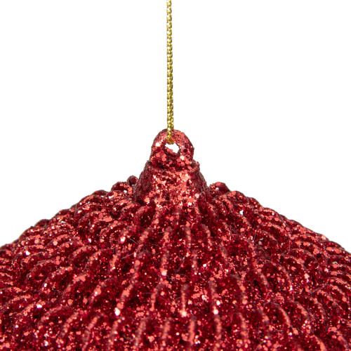 4" Red Glitter Spiral Coiled Wire Onion Finial Christmas Ornament