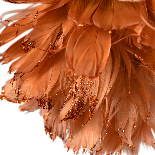 Glittered Feather Christmas Ball Ornament - 6" - Rust Orange